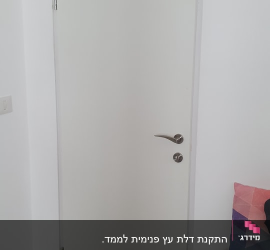 דלת לבנה עם ידית מתכת עגולה